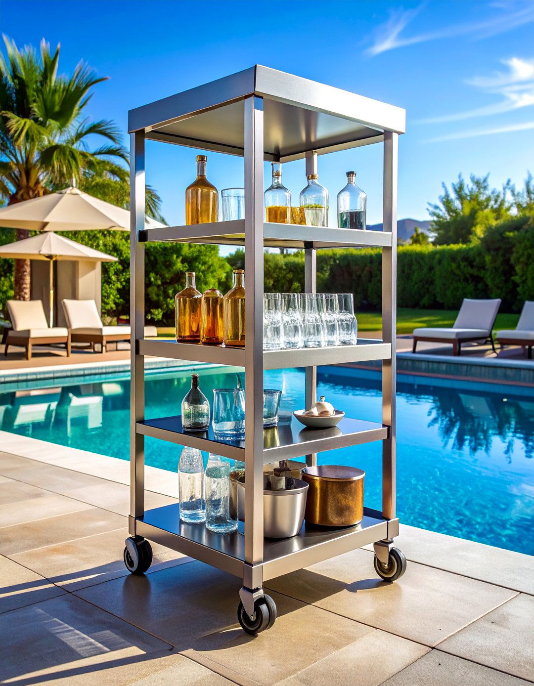 Poolside Bar Carts for Entertainment - 20 Pool Furniture Ideas for a Relaxing Outdoor Space