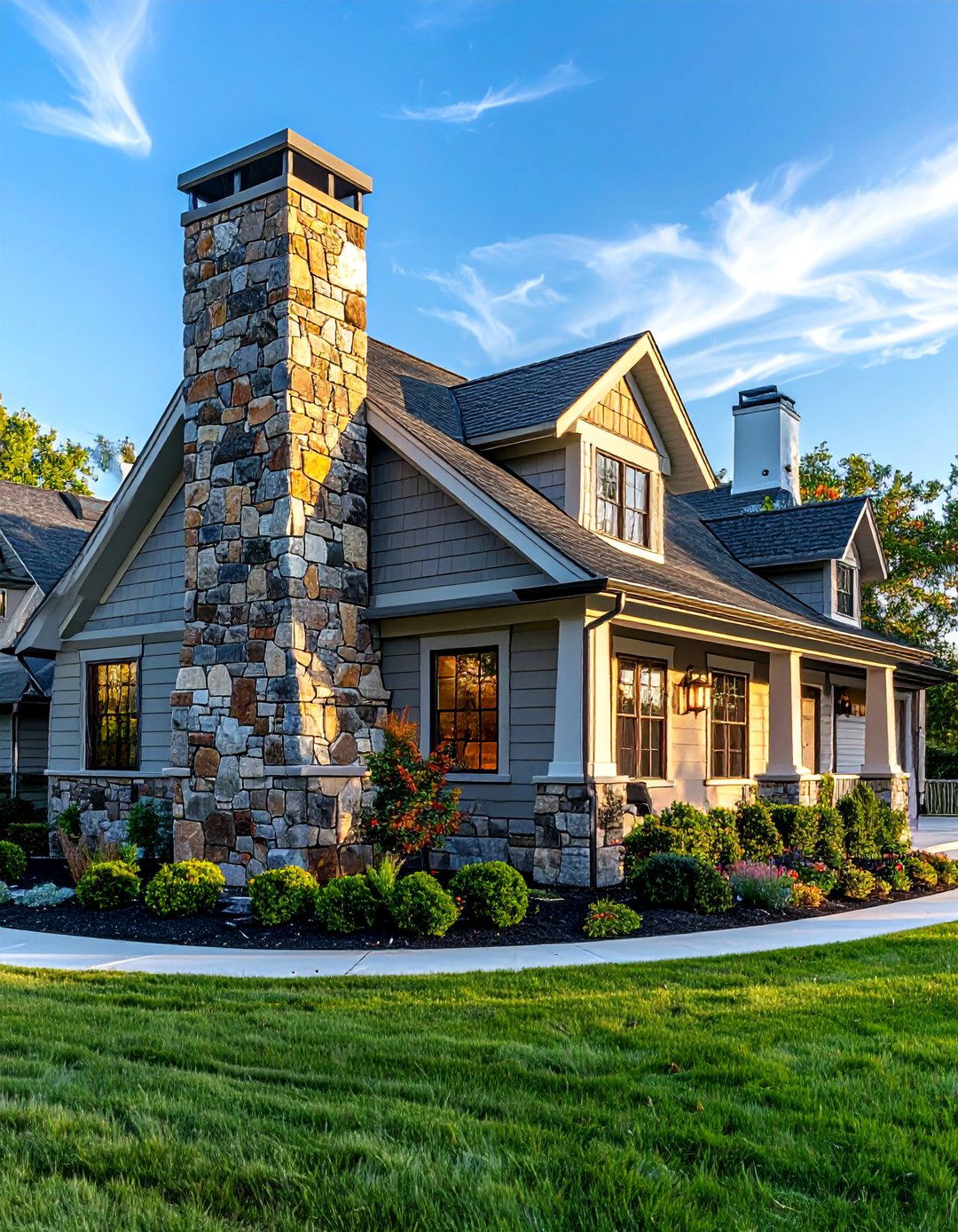 Prominent Cut Stone Chimney - 30 Stunning Stone Exterior Home Ideas for Curb Appeal