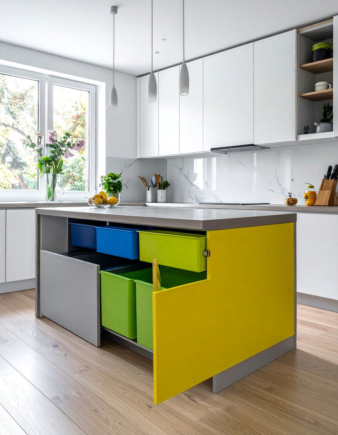 Pull Out Trash Systems - 40 Modern Kitchen Ideas for a Sleek and Functional Space