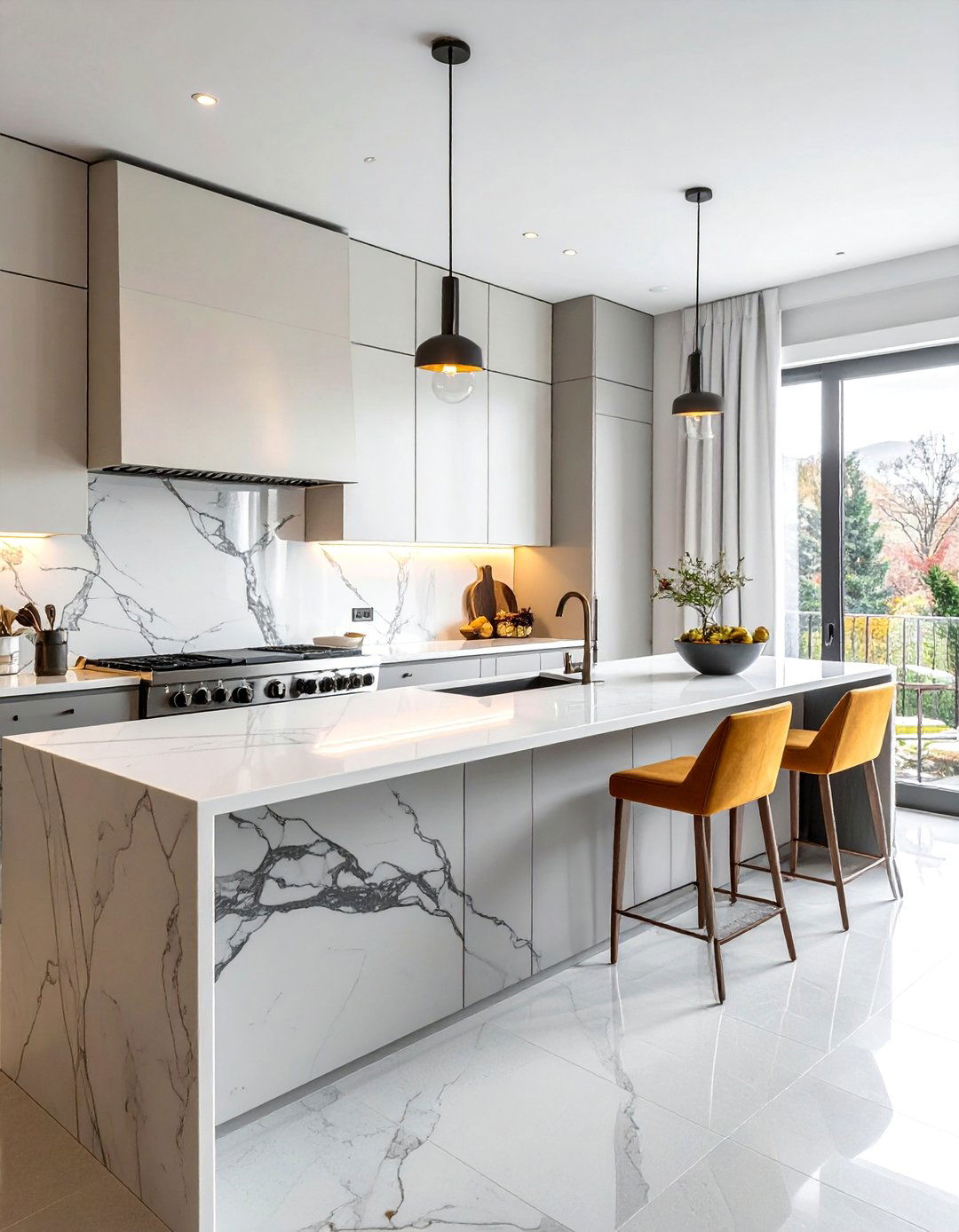 Quartz Slab Continuation - 40 Kitchen Backsplash Ideas for White Cabinets