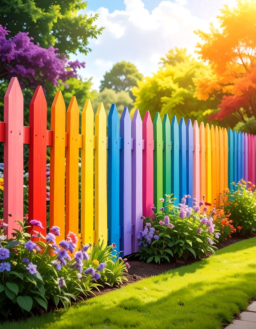 Rainbow Stripe Fence Painting - 20 Fence Painting Ideas to Transform Your Outdoor Space