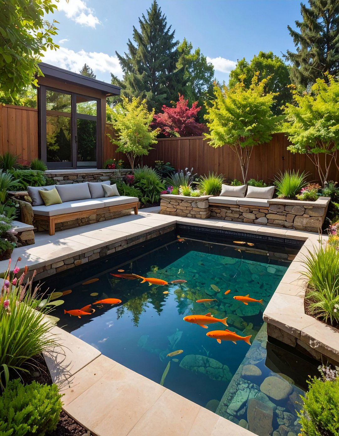 Raised Stone Pond Feature - 15 Pond Landscaping Ideas for a Serene Outdoor Retreat