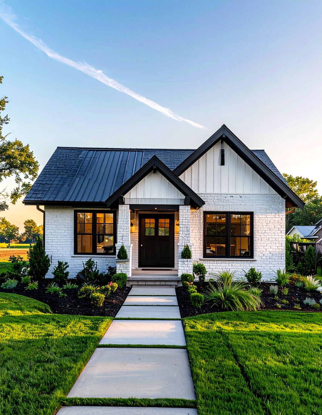 Ranch Style Single Story White House with Black Trim - 30 Single Story White House Black Trim Designs