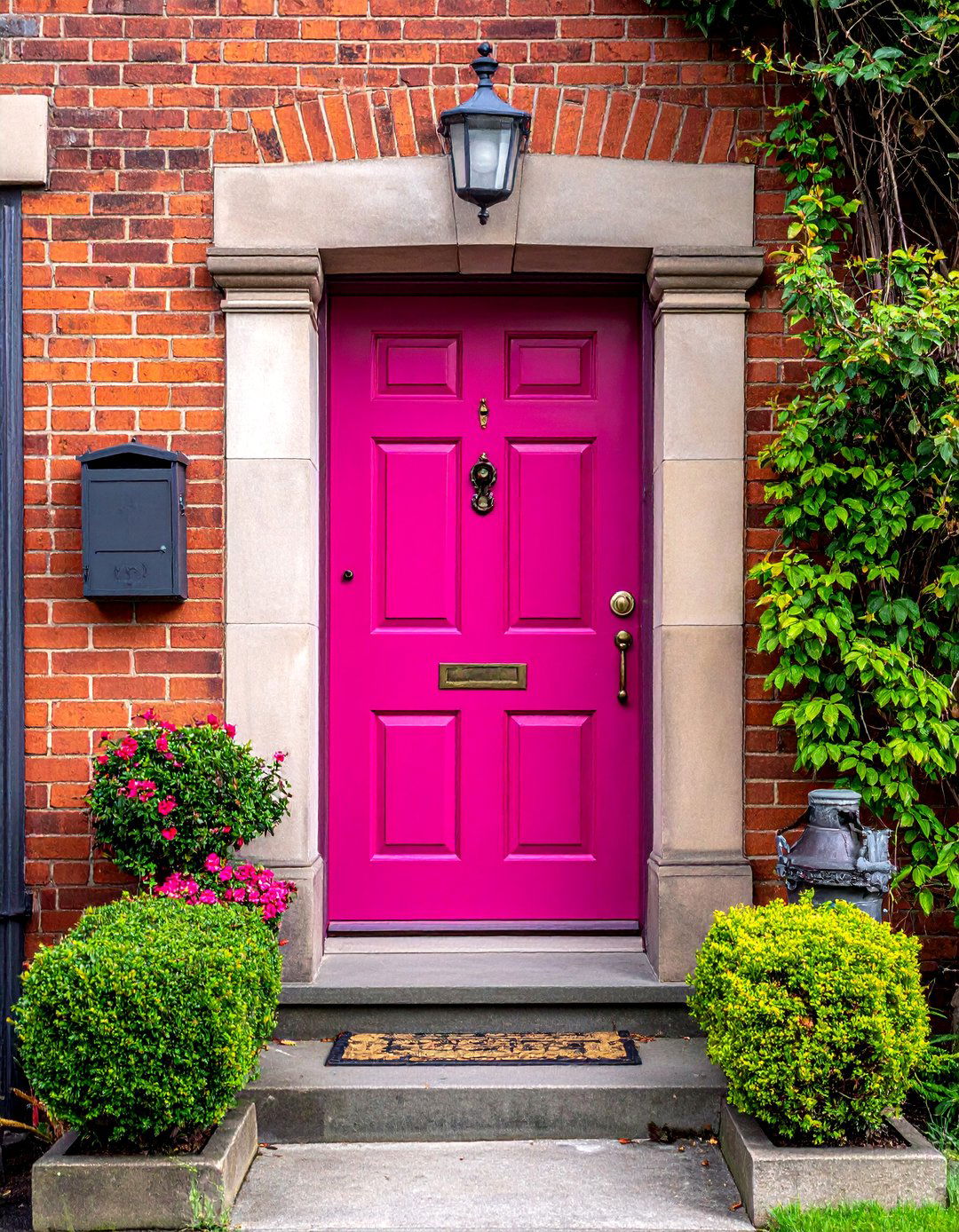 Raspberry Pink Front Door Against a Brick Exterior - 20 Pink Front Door Ideas for a Charming Entrance
