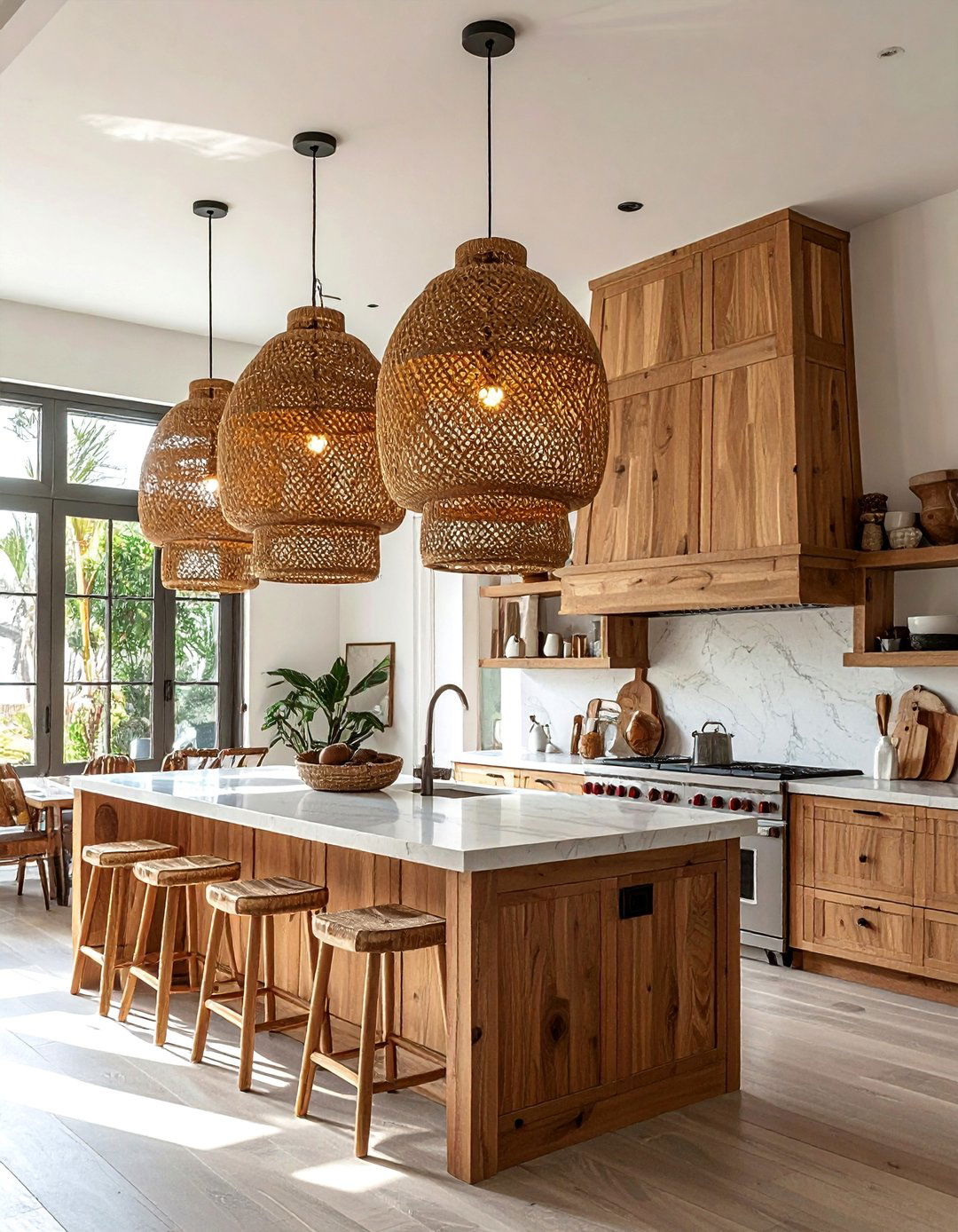 Rattan Kitchen Island Pendant Clusters - 20 Kitchen Island Lighting Ideas to Brighten Your Space