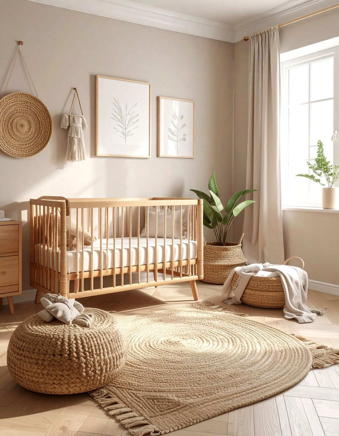 Rattan and Natural Textures Nursery - 25 Baby Girl Nursery Ideas for a Dreamy Space