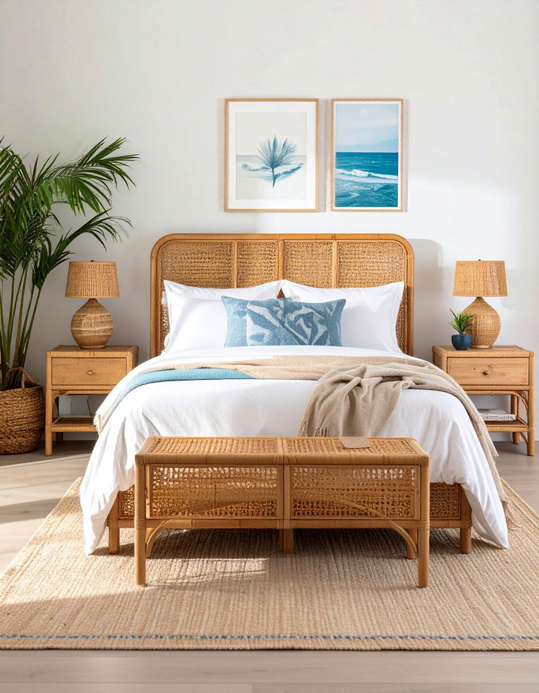 Rattan and Wicker Furniture for an Ocean themed Bedroom - 40 Ocean-themed Bedroom Ideas for a Serene Retreat