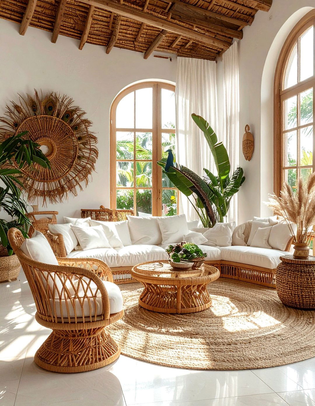 Rattan and Wicker Furniture in a Tropical Living Room - 25 Tropical Living Room Ideas for a Relaxing Vibe