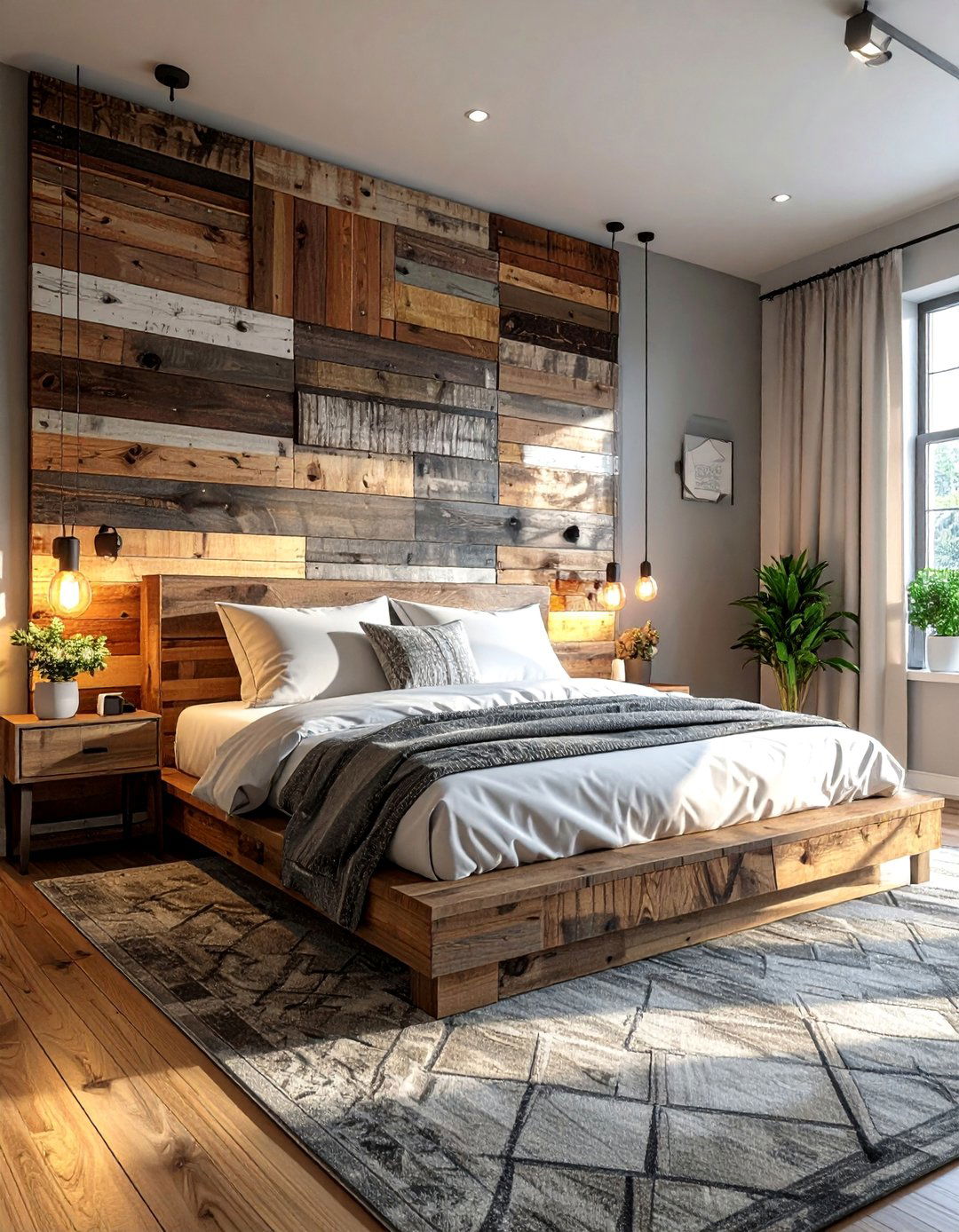 Reclaimed Wood Industrial Bedroom Headboard - 20 Industrial Bedroom Ideas for a Modern and Edgy Look