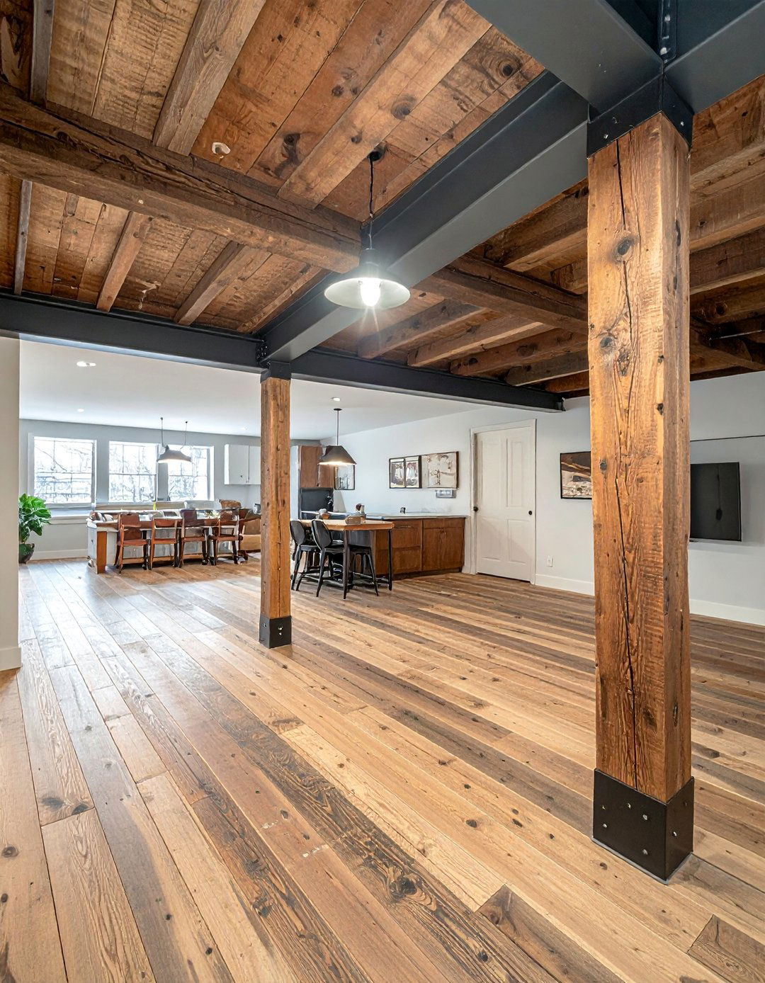 Reclaimed Wood Plank Ceiling - 25 Exposed Basement Ceiling Ideas for Industrial Style