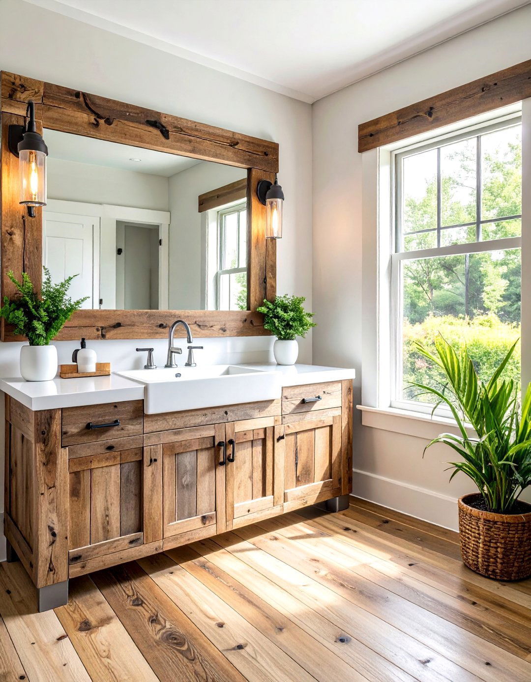 Reclaimed Wood Vanity Farmhouse Bathroom - 40 Farmhouse Bathroom Ideas for Rustic Charm