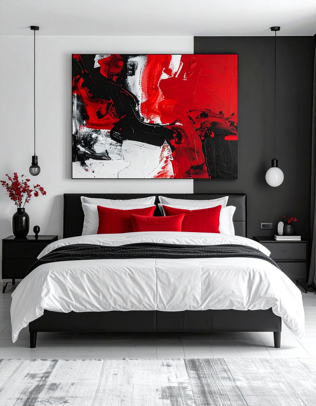 Red Black and White Abstract Wall Art - 25 Red, Black, and White Bedroom Ideas for Bold Style