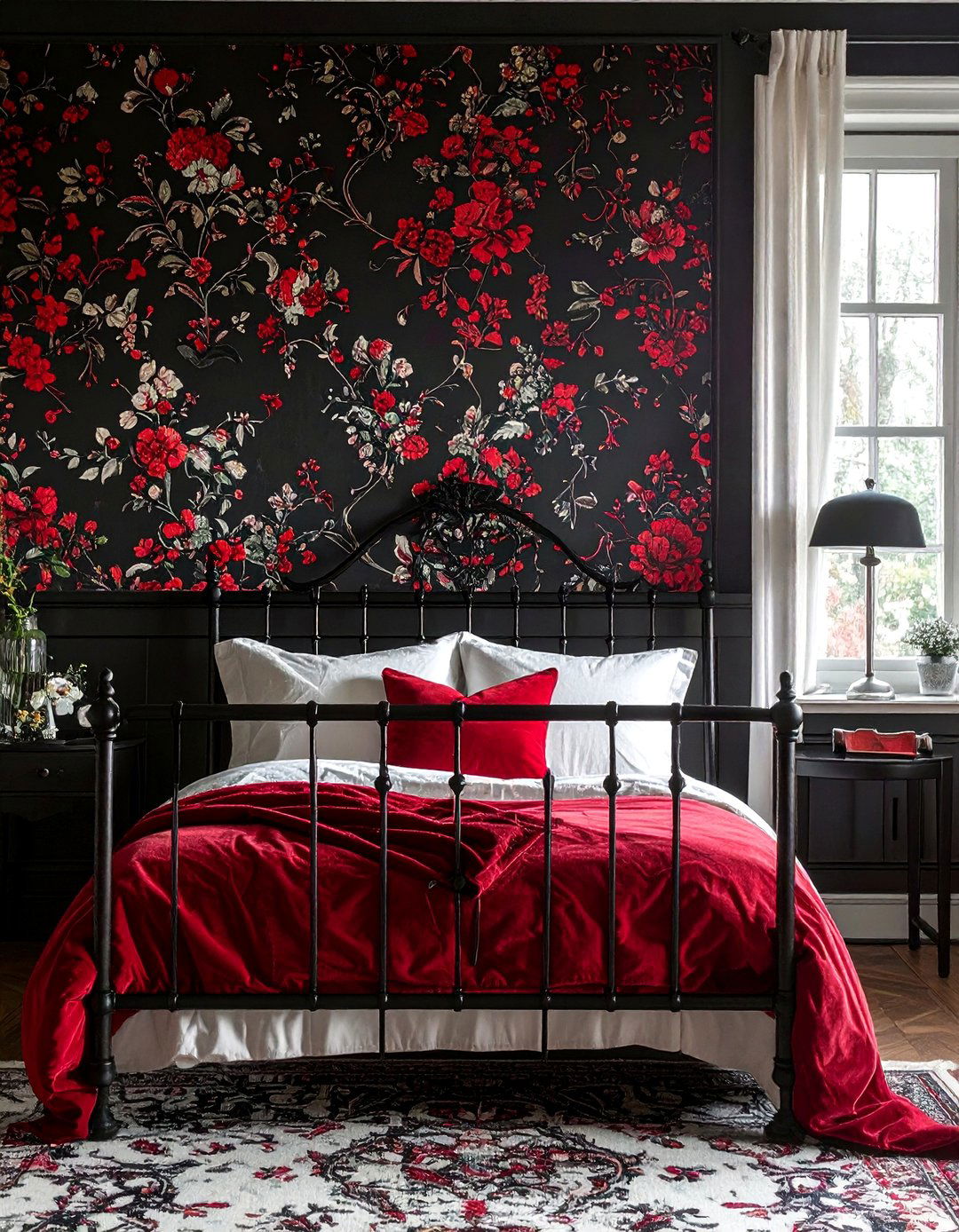 Red Black and White Toile Pattern - 25 Red, Black, and White Bedroom Ideas for Bold Style