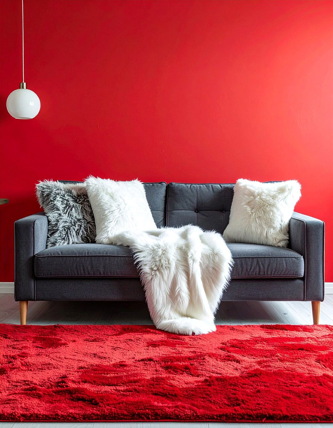 Red Carpet Living Room with Faux Fur Accents - 20 Red Carpet Living Room Ideas for a Luxurious Look