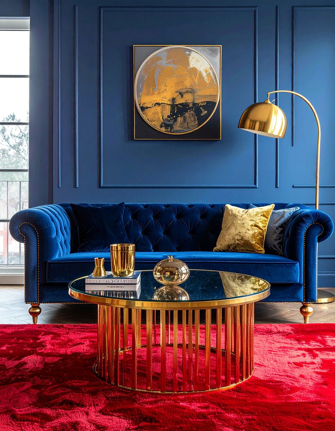 Red Carpet Living Room with Gold and Brass Accents - 20 Red Carpet Living Room Ideas for a Luxurious Look