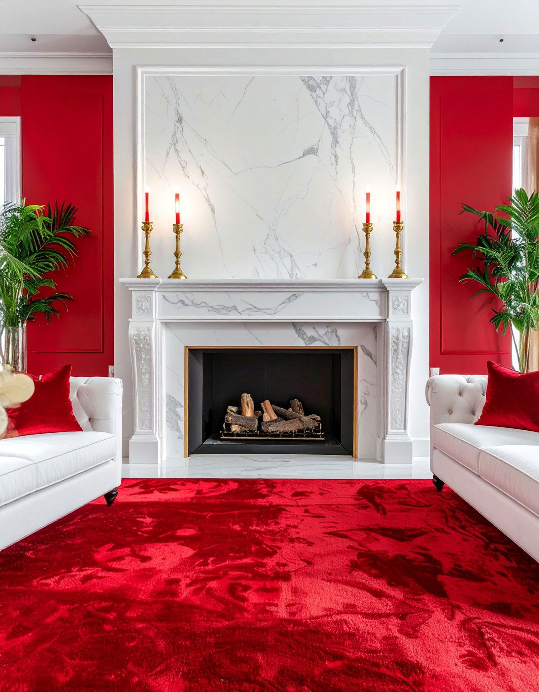 Red Carpet Living Room with Marble Elements - 20 Red Carpet Living Room Ideas for a Luxurious Look