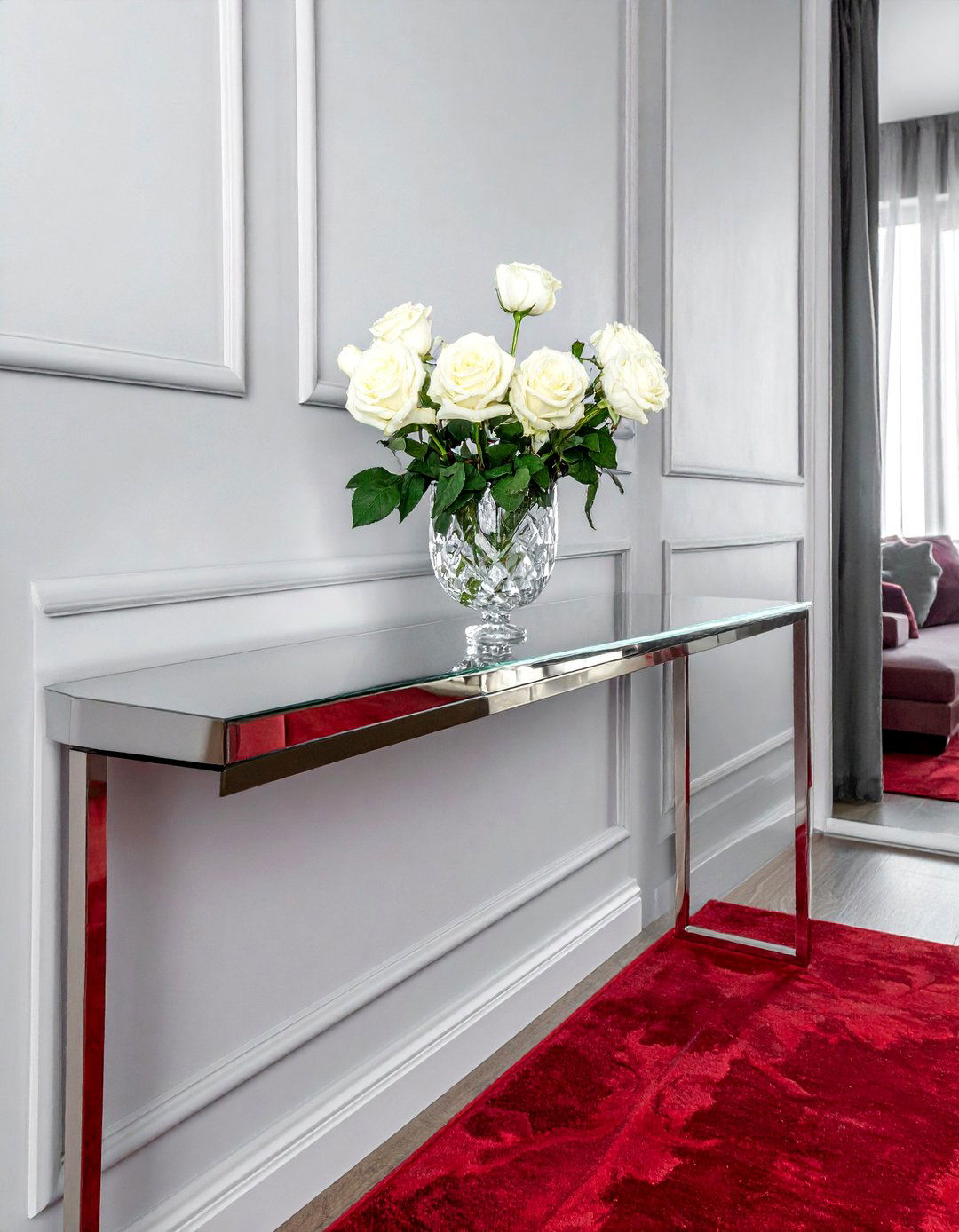 Red Carpet Living Room with Mirrored Furniture - 20 Red Carpet Living Room Ideas for a Luxurious Look