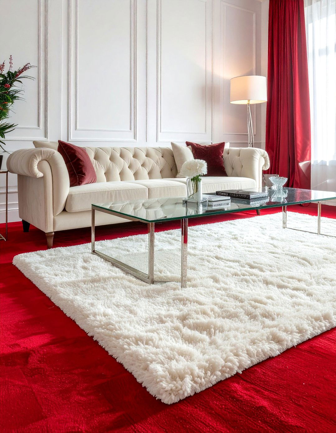Red Carpet Living Room with Plush Area Rugs - 20 Red Carpet Living Room Ideas for a Luxurious Look