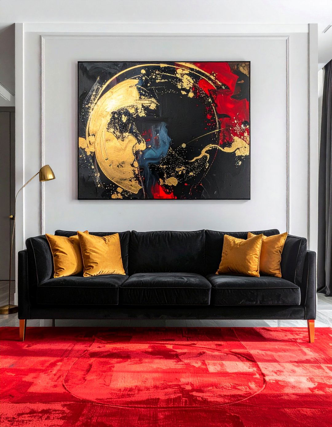 Red Carpet Living Room with a Statement Art Wall - 20 Red Carpet Living Room Ideas for a Luxurious Look