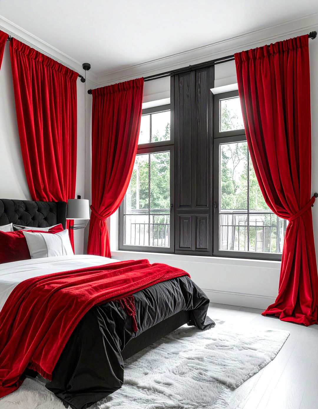 Red Curtains as a Statement - 25 Red, Black, and White Bedroom Ideas for Bold Style
