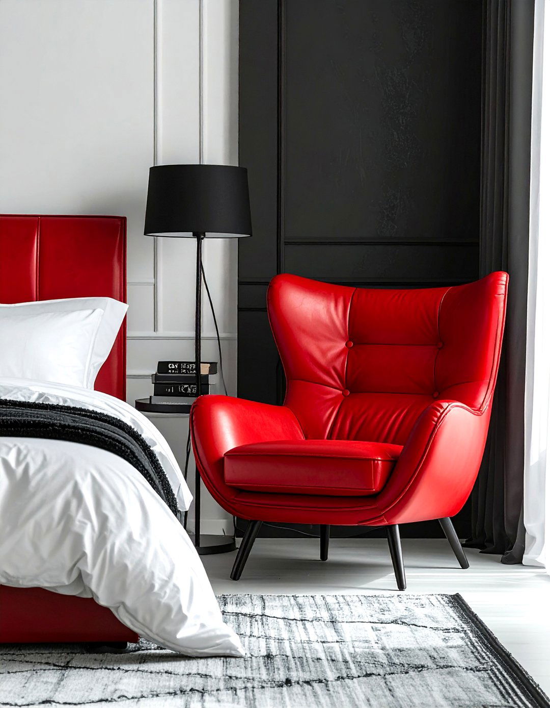 Red Leather Accent Chair - 25 Red, Black, and White Bedroom Ideas for Bold Style