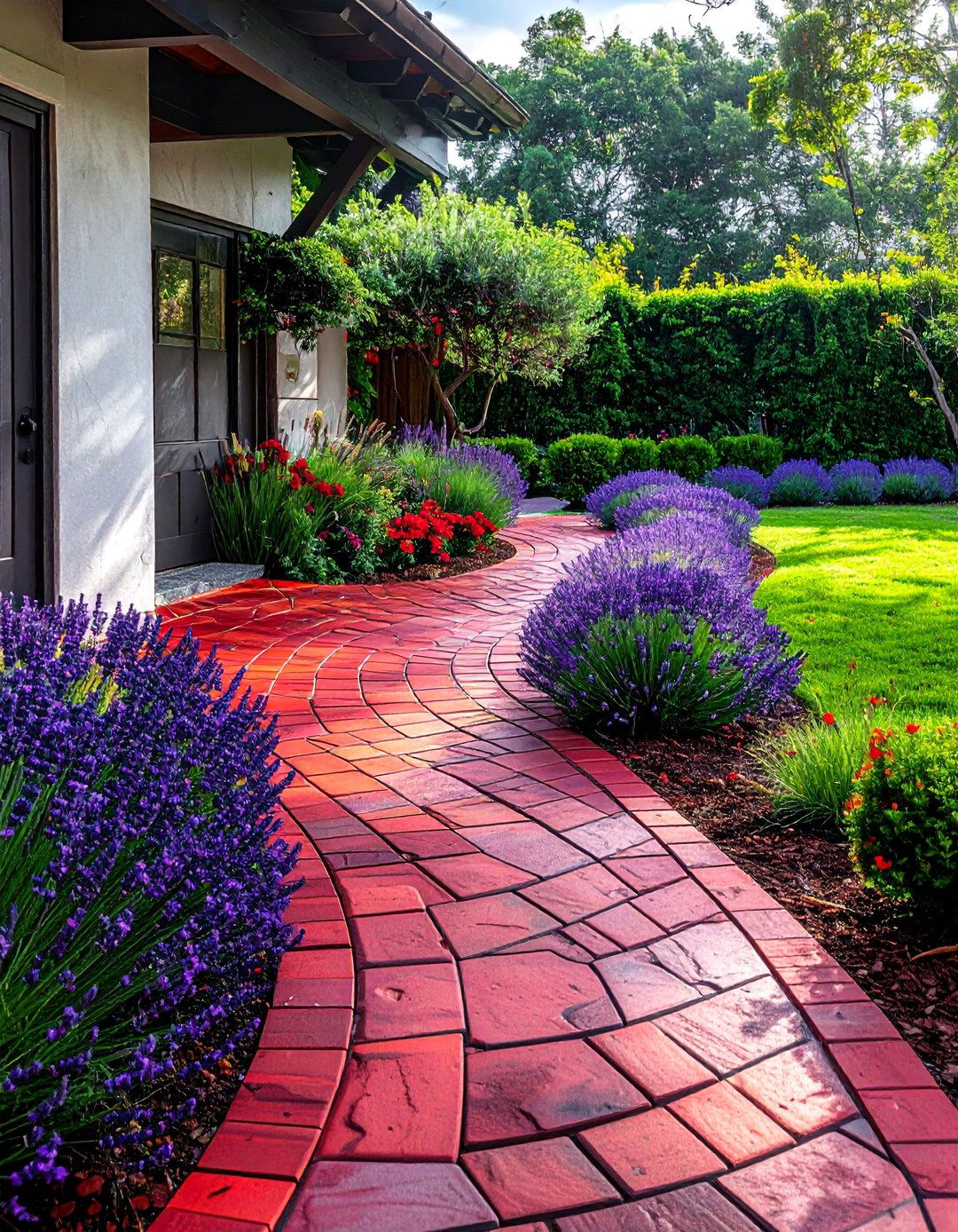 Red Paver Patio Walkway Combination - 20 Red Paver Patio Ideas for a Bold Outdoor Space