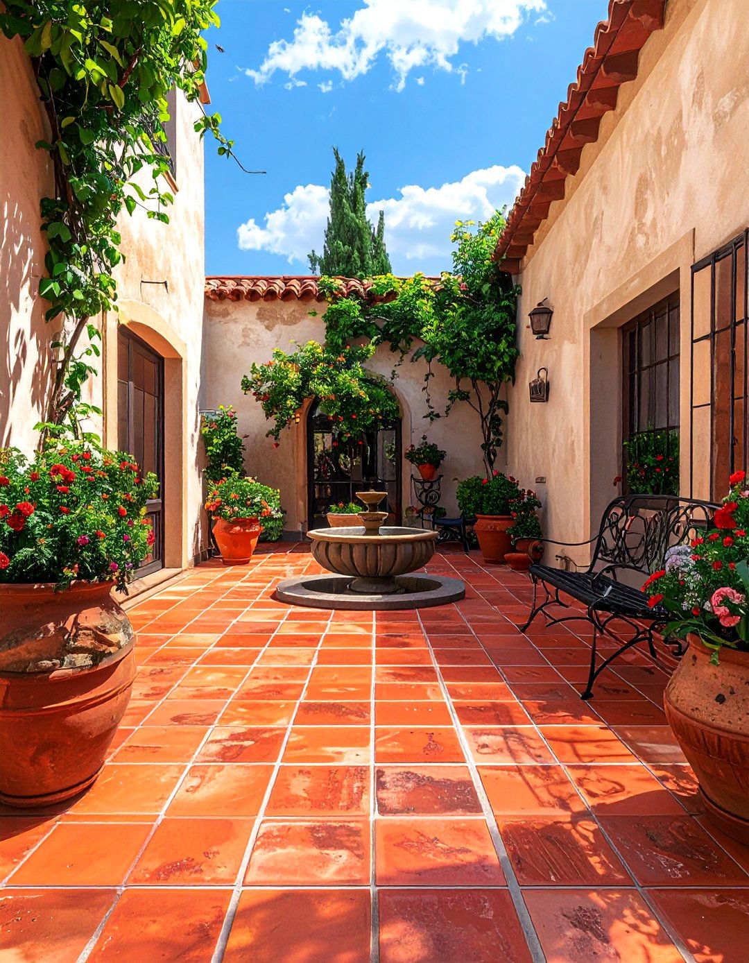 Red Paver Patio for a Mediterranean Style Courtyard - 20 Red Paver Patio Ideas for a Bold Outdoor Space