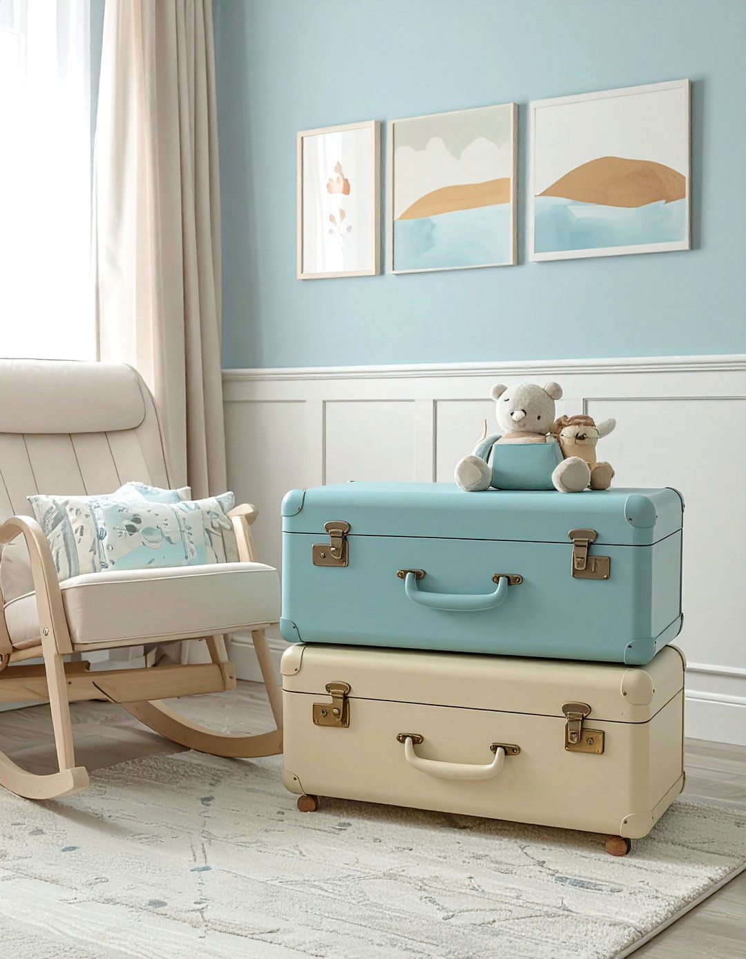Repurposed Suitcases for Storage - 25 Vintage Nursery Ideas for a Timeless Baby Room
