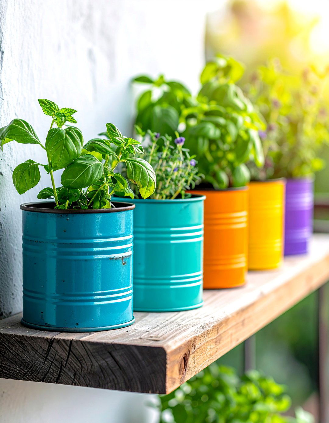 Repurposed Tin Can Herb Garden - 40 Creative Balcony Garden Ideas for Small Spaces