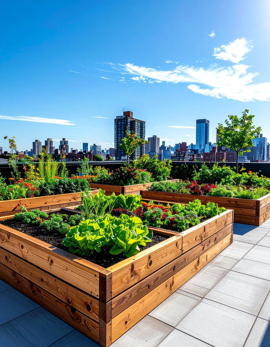 Residential Rooftop Garden with Raised Planter Beds - 30 Residential Rooftop Design Ideas to Inspire