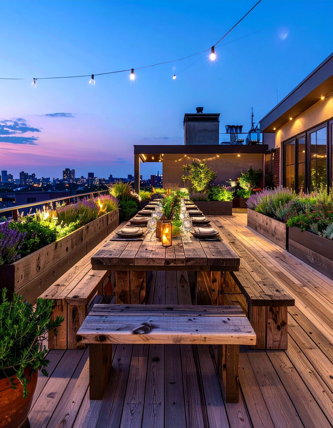 Residential Rooftop with a Communal Harvest Table - 30 Residential Rooftop Design Ideas to Inspire