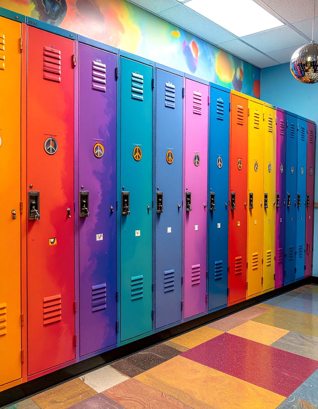Retro Rainbow Color Burst - 30 Locker Decor Ideas for Stylish and Functional Spaces