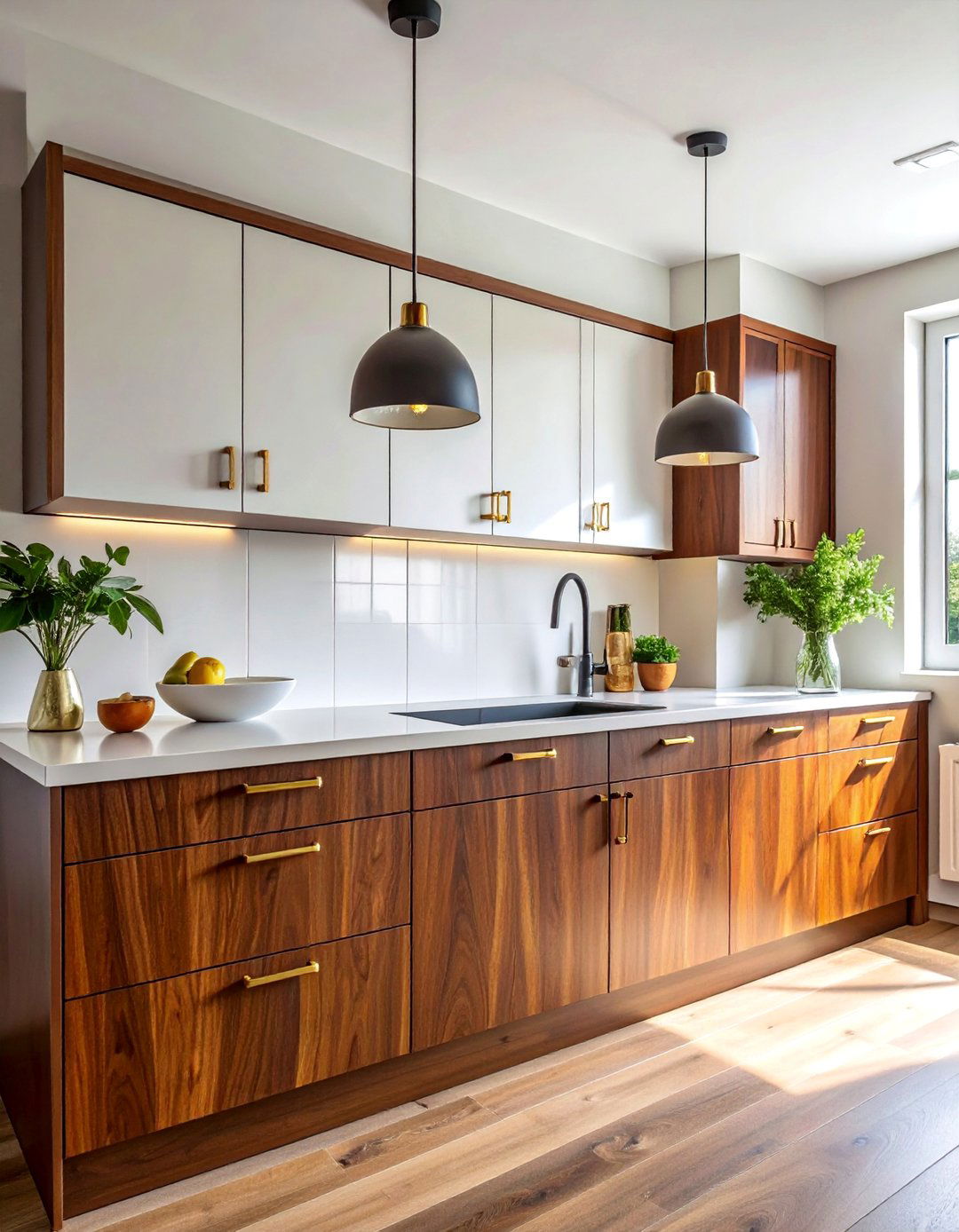 Rich Walnut Wood Kitchen Cabinets - 40 Kitchen Cabinet Color Ideas to Refresh Your Space
