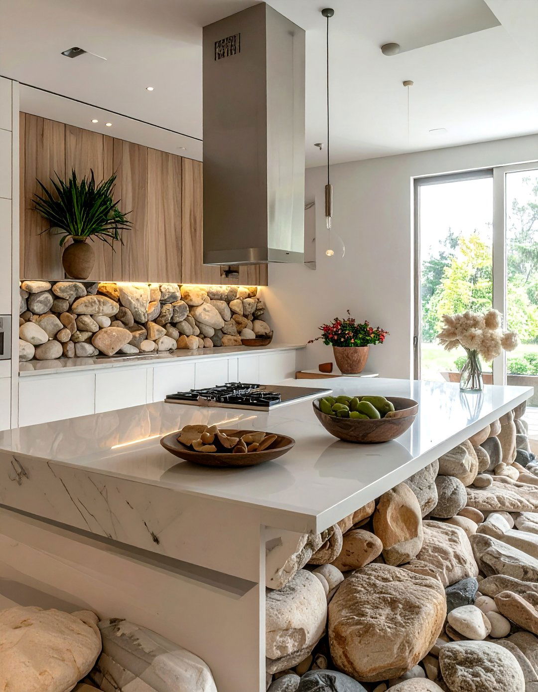 River Rock Natural Texture - 40 Kitchen Backsplash Ideas for White Cabinets
