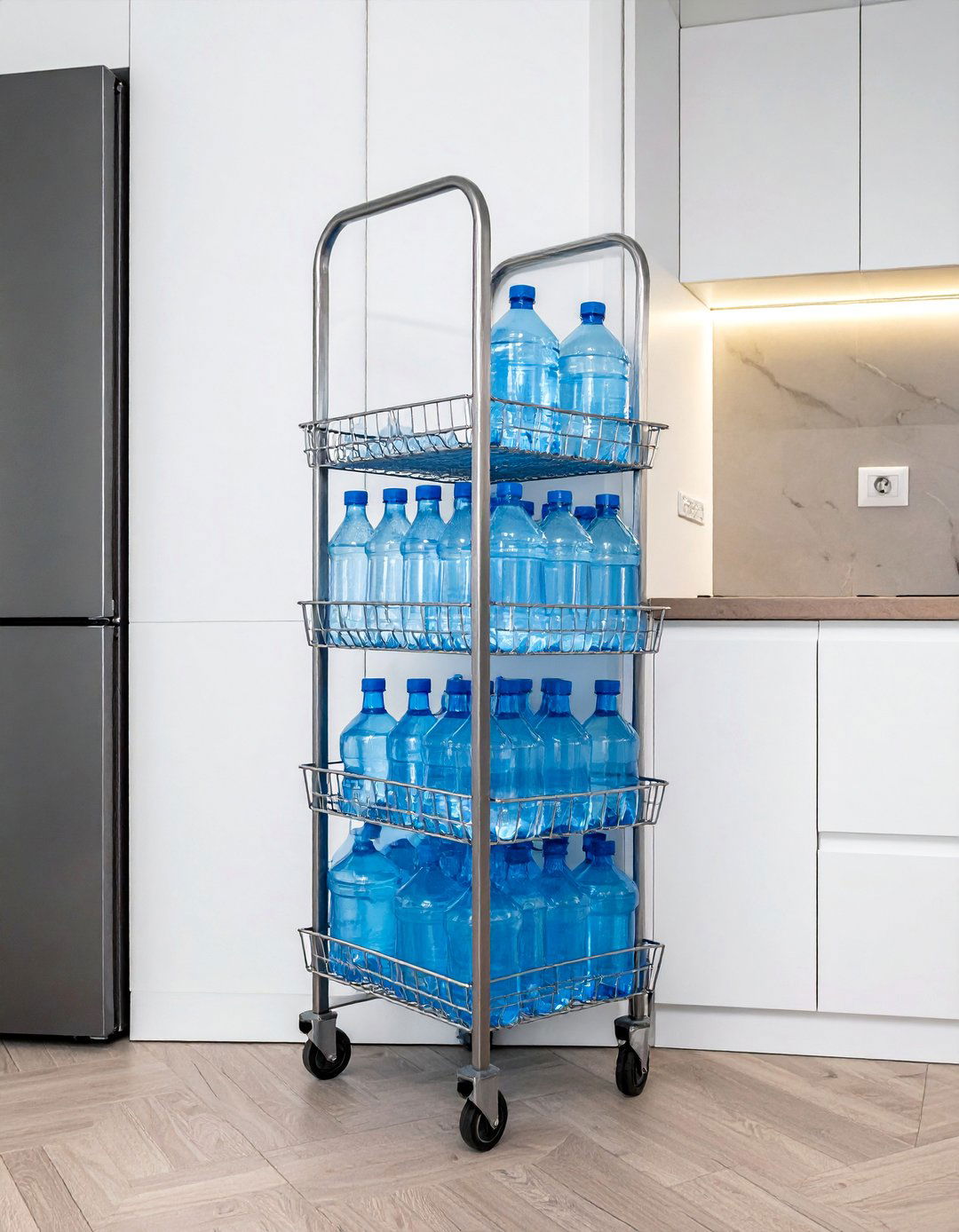 Rolling Cart Mobile Storage - 15 Water Bottle Storage Ideas for Organized Spaces