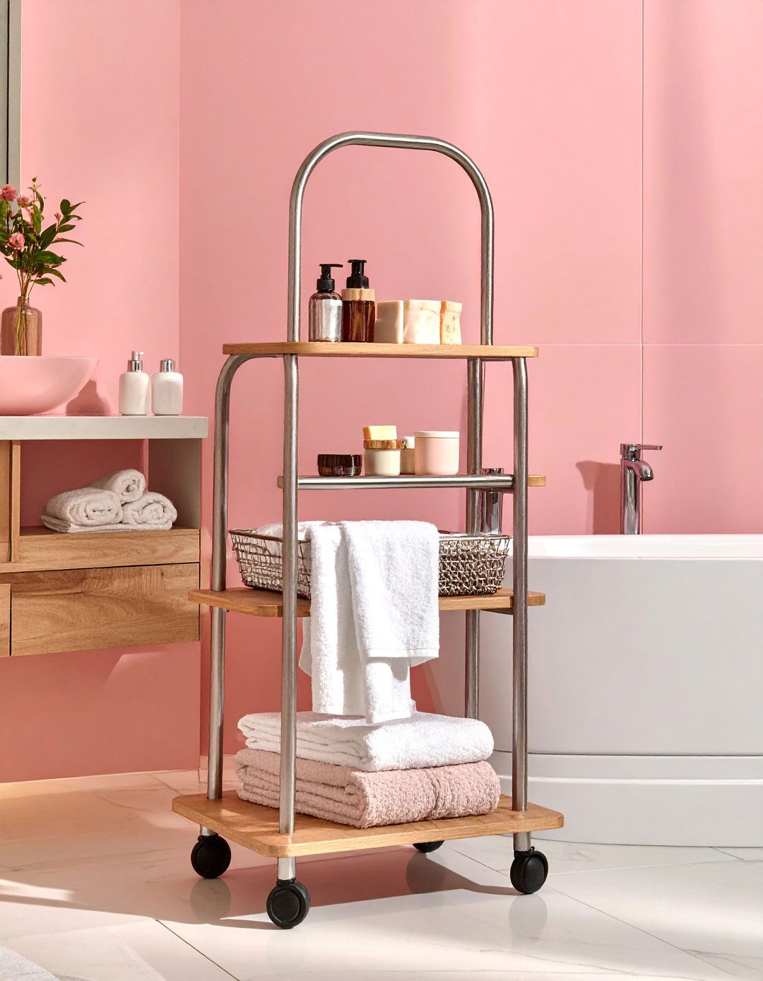 Rolling Storage Carts for Flexibility - 40 Bathroom Organization Ideas for Clutter-Free