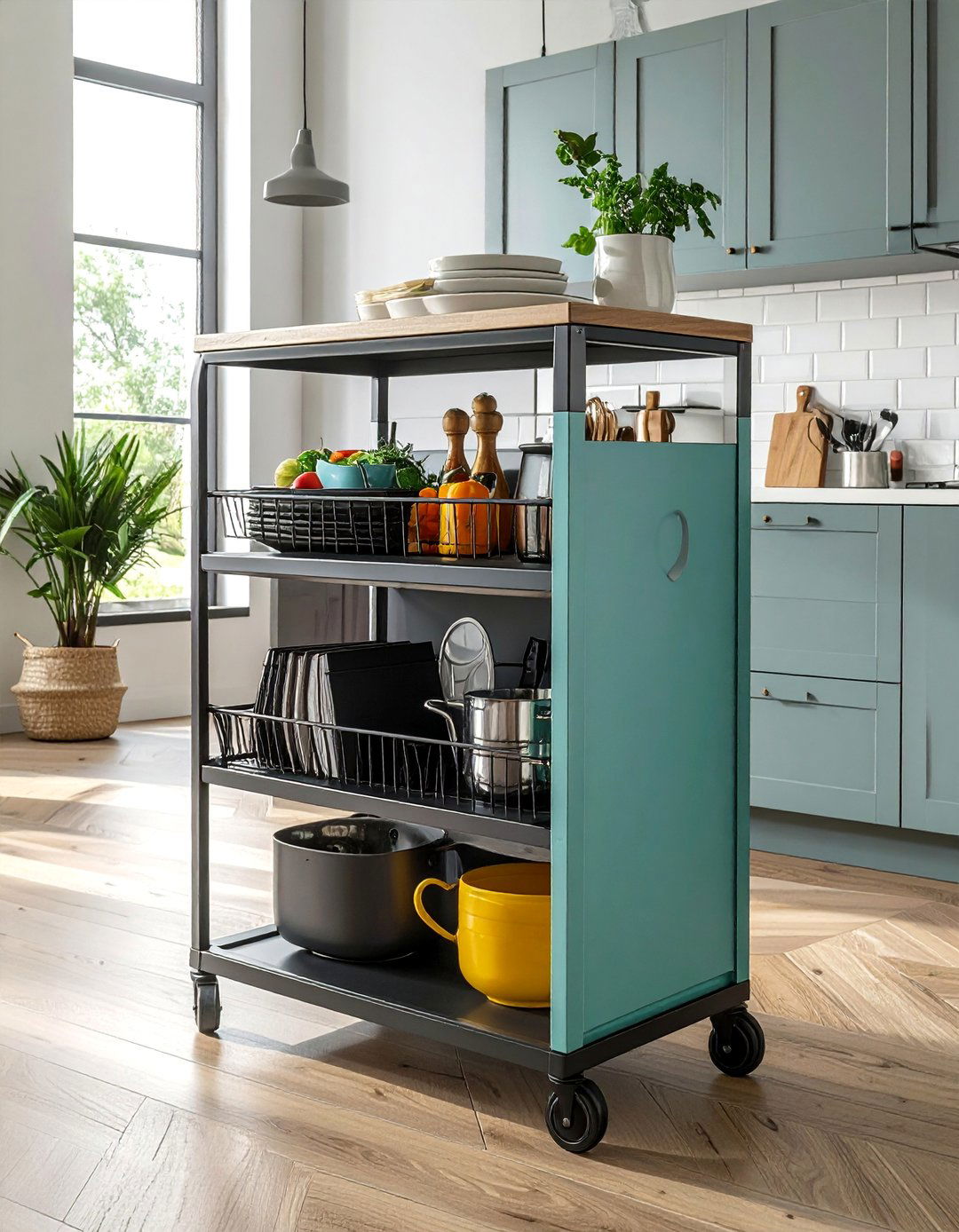 Rolling Storage Carts - 40 Small Kitchen Ideas for Efficient and Stylish Spaces