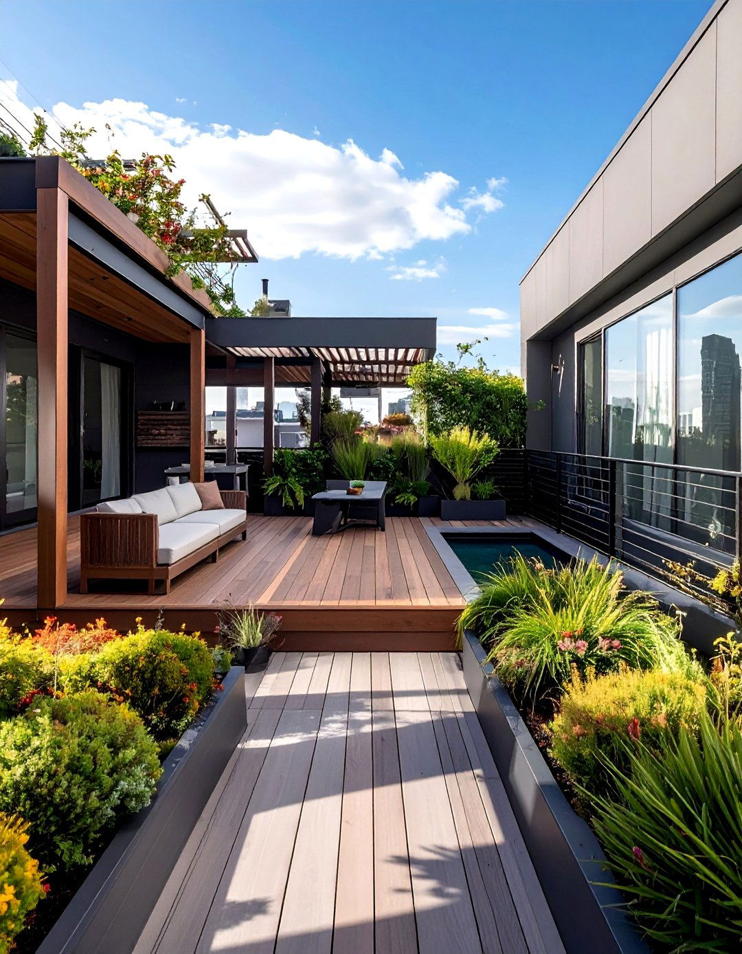 Rooftop Deck with Courtyard Patio Below - 30 Deck and Patio Combination Ideas for Outdoor Living