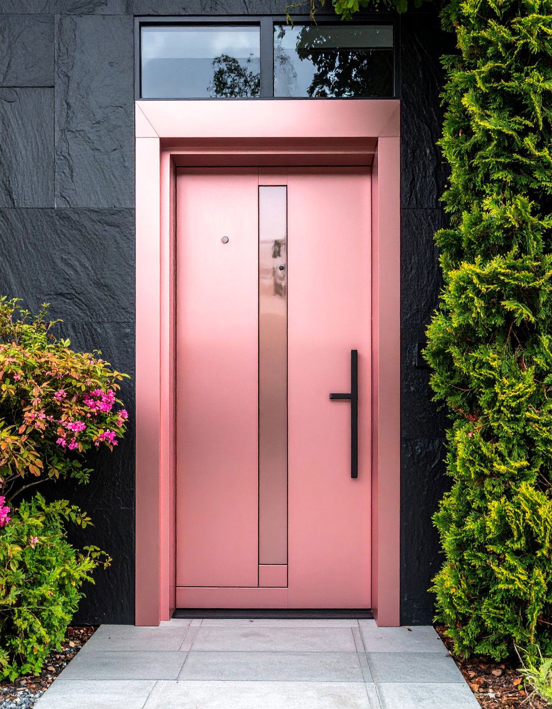 Rose Gold Pink Door with a Metallic Finish - 20 Pink Front Door Ideas for a Charming Entrance