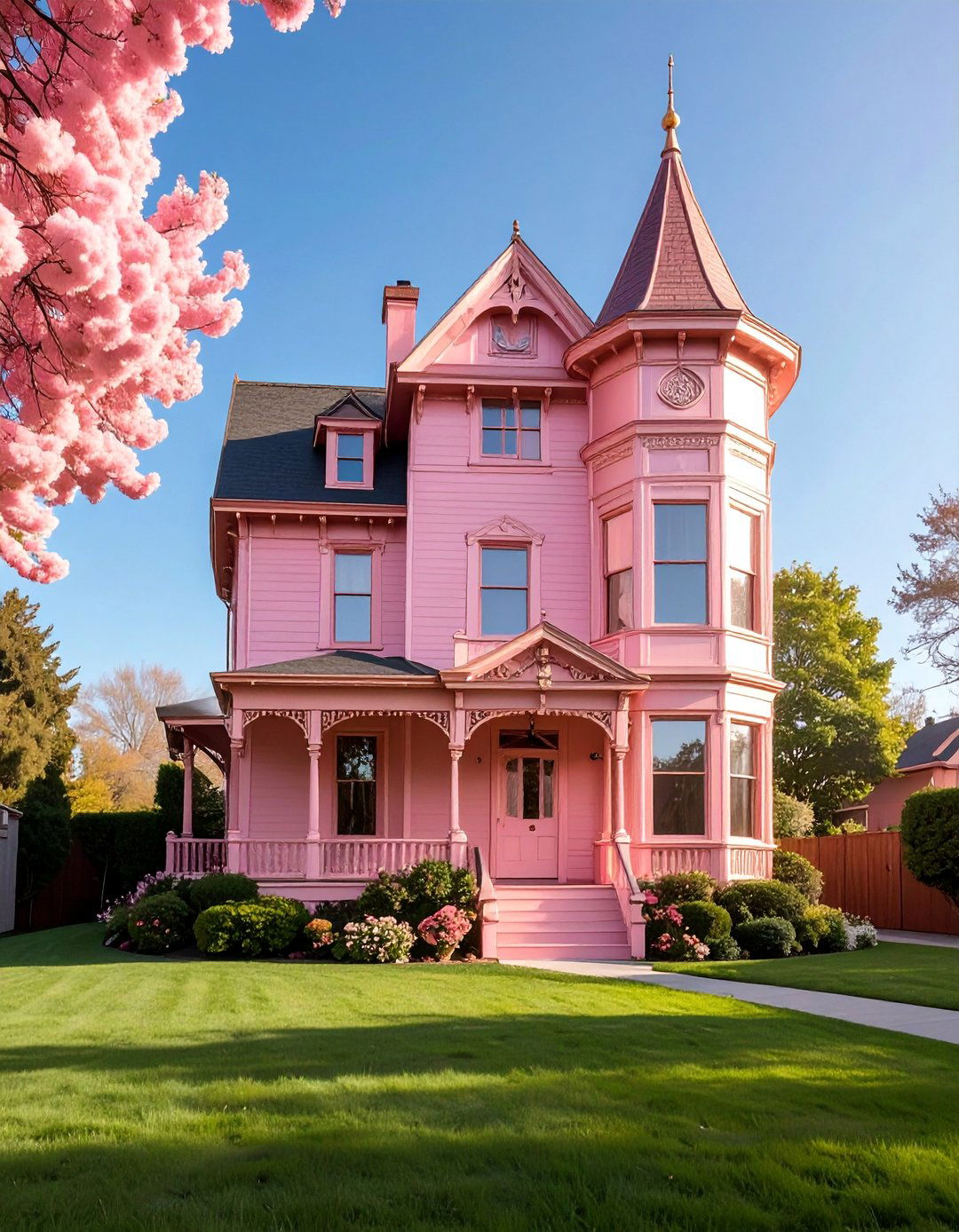Rose Gold Pink Victorian House with Metallic Sheen - 25 Pink Victorian House Ideas for a Charming Home
