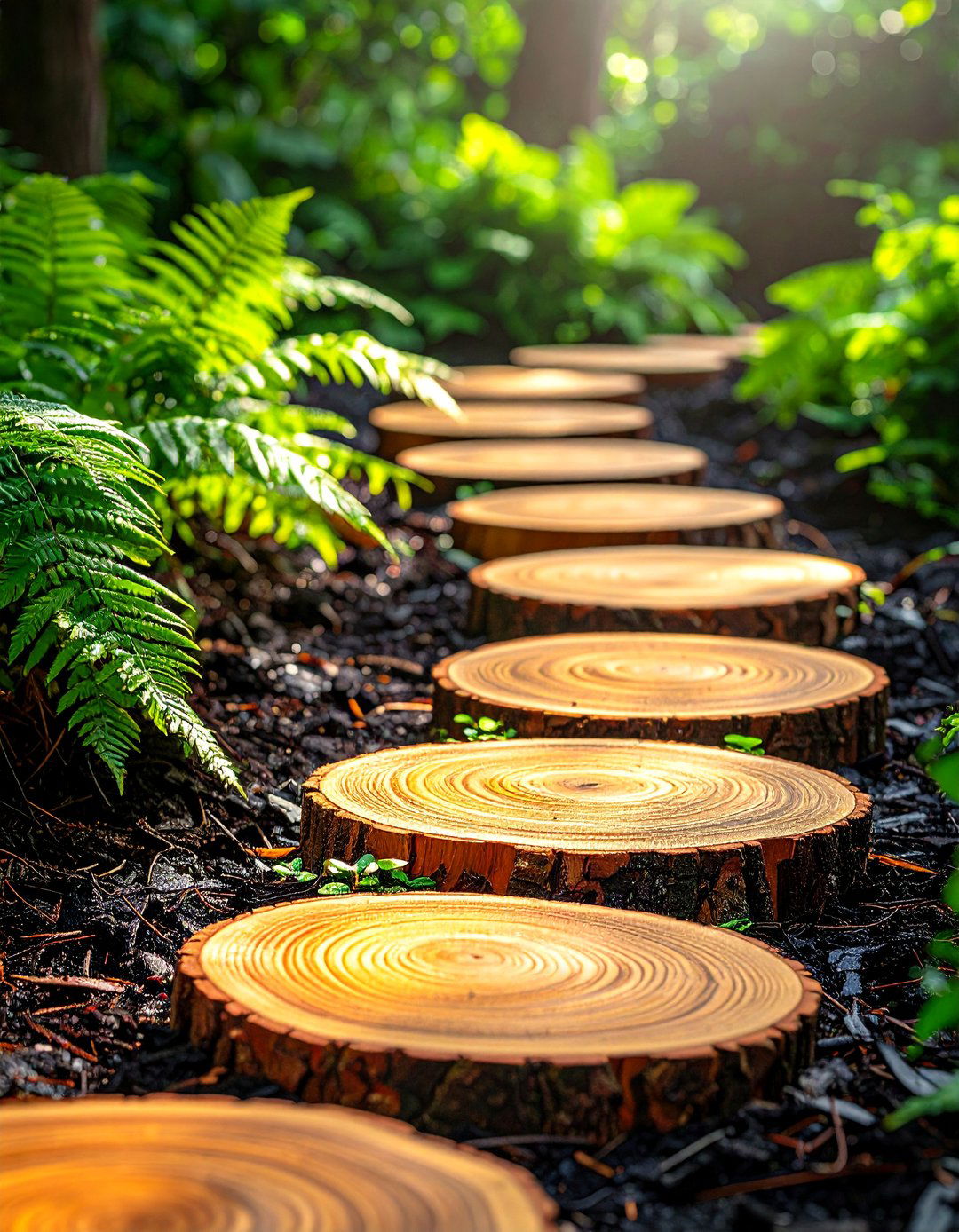 Round Wood Slice Stepping Stone Walkway - 30 Unique Stepping Stone Walkway Ideas for Your Yard