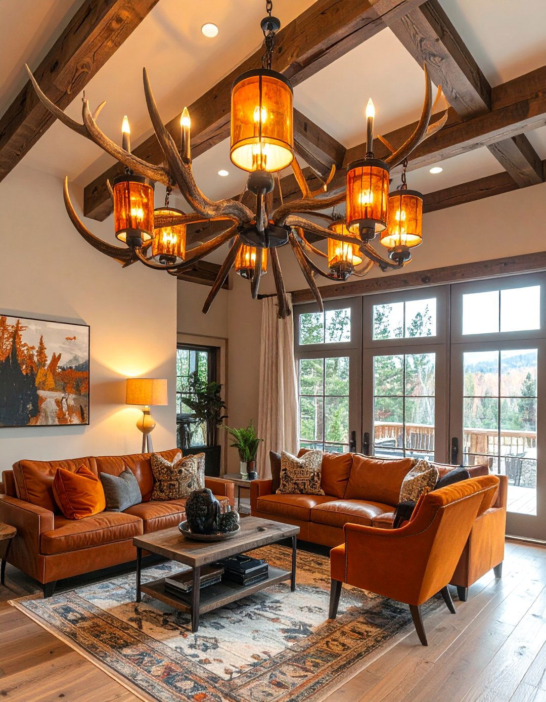 Rustic Antler Statement Chandelier - 30 Living Room Chandelier Ideas for Elegant Spaces