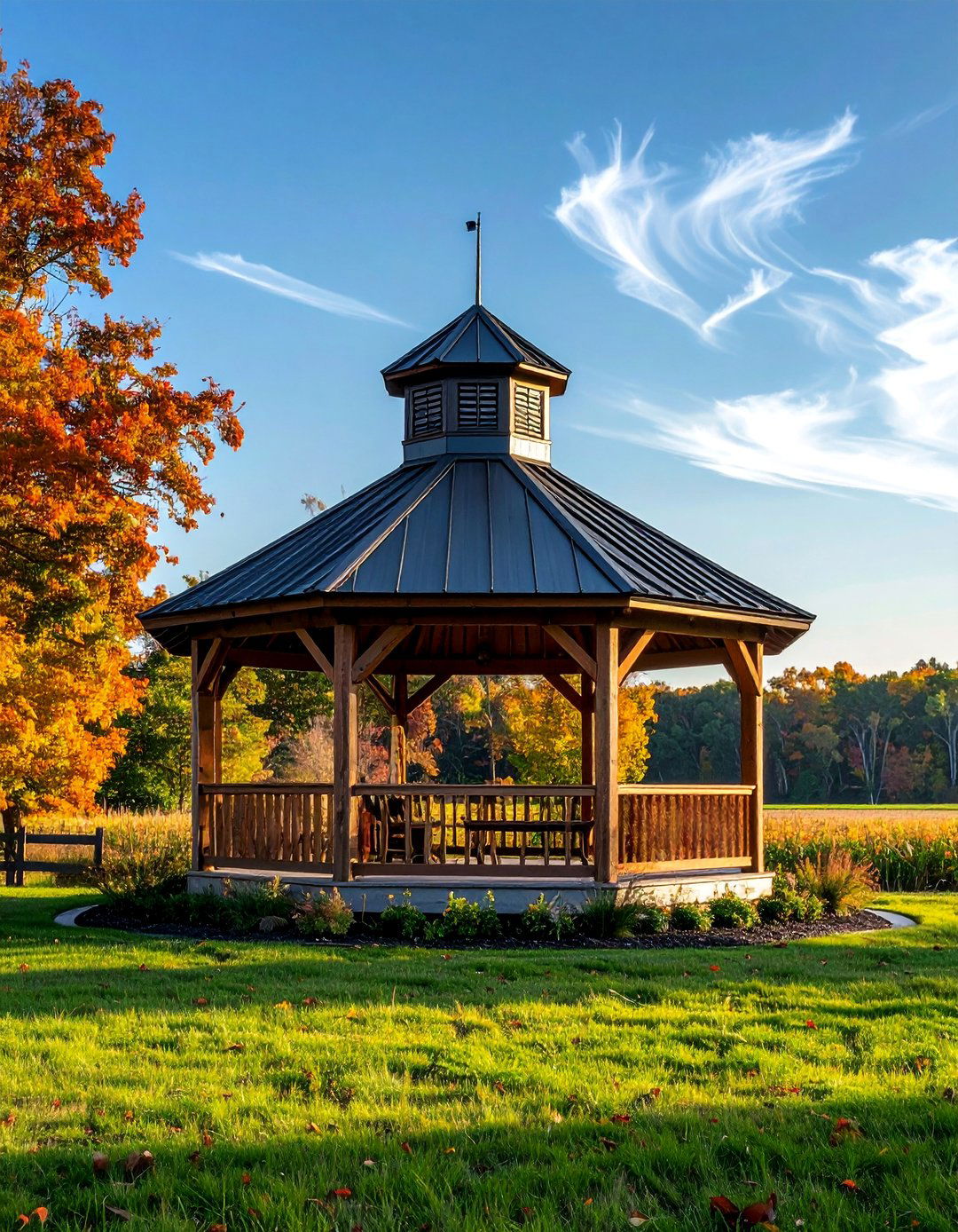 Rustic Barn Style Gazebo with Central Chimney - 25 Gazebo With Fireplace Ideas for Cozy Outdoor Living