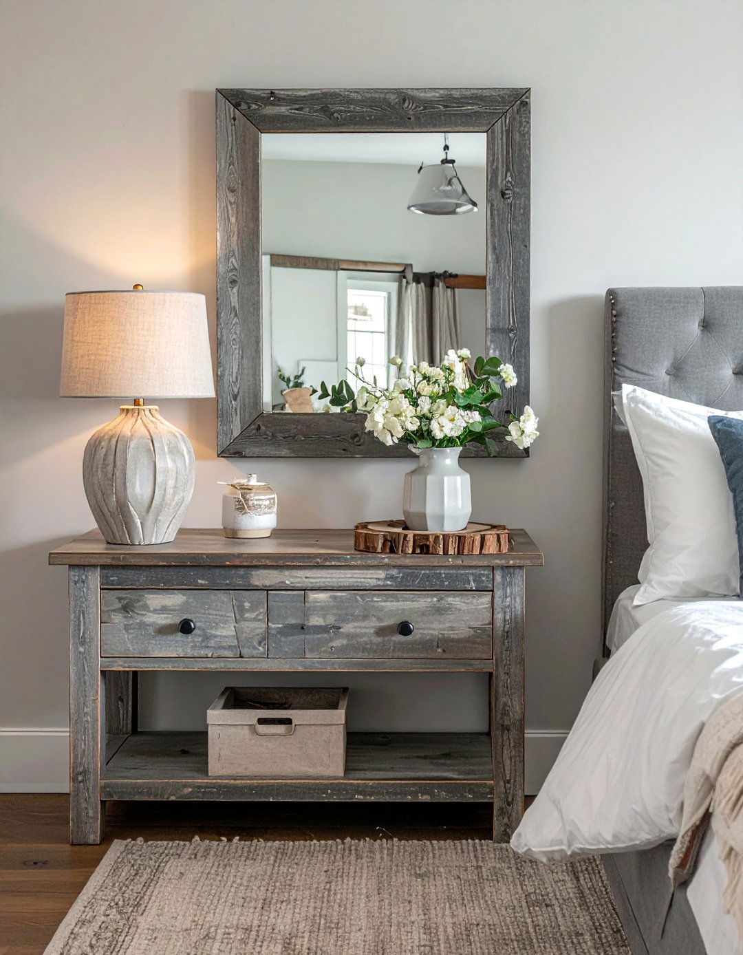 Rustic Barn Wood Mirrors - 30 Mirror Behind Nightstand Ideas for Stylish Bedrooms