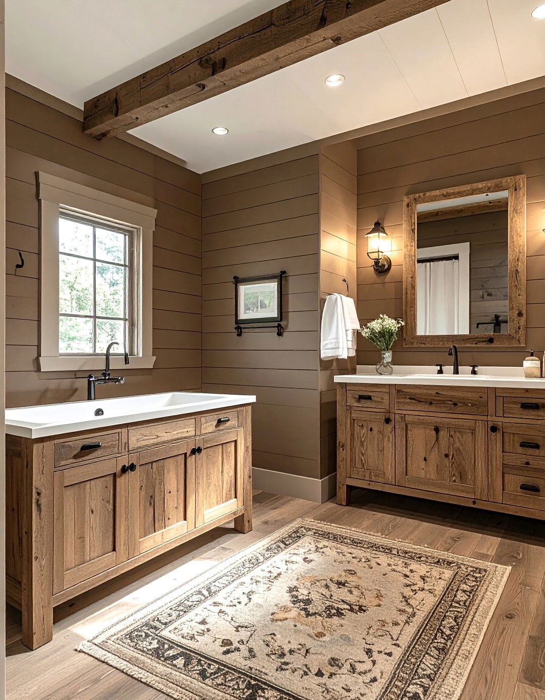 Rustic Brown Shiplap Design - 25 Brown Bathroom Ideas for a Relaxing and Elegant Space