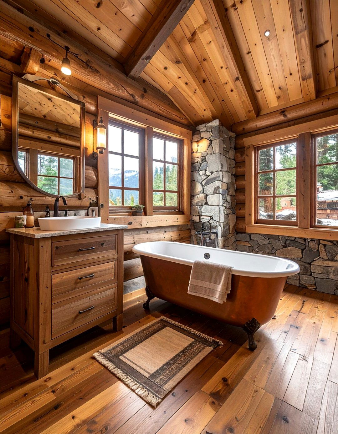 Rustic Cabin Brown Bathroom - 25 Brown Bathroom Ideas for a Relaxing and Elegant Space