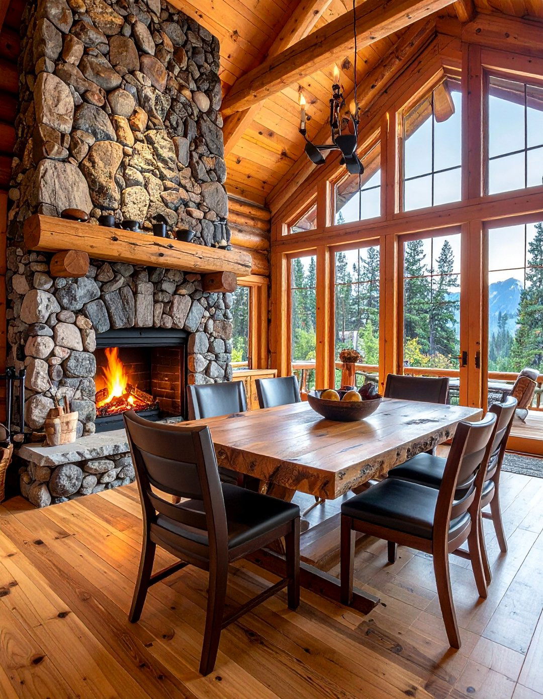 Rustic Cabin Fireplace Dining Areas - 30 Dining Rooms With Fireplaces for Cozy Meals