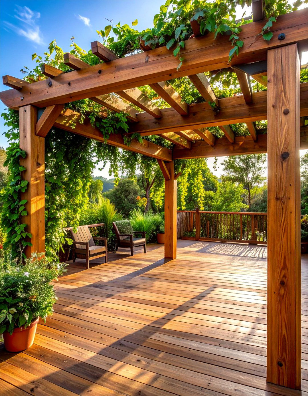 Rustic Cedar Pergola Design - 30 Partially Covered Deck Ideas for Year-Round Enjoyment