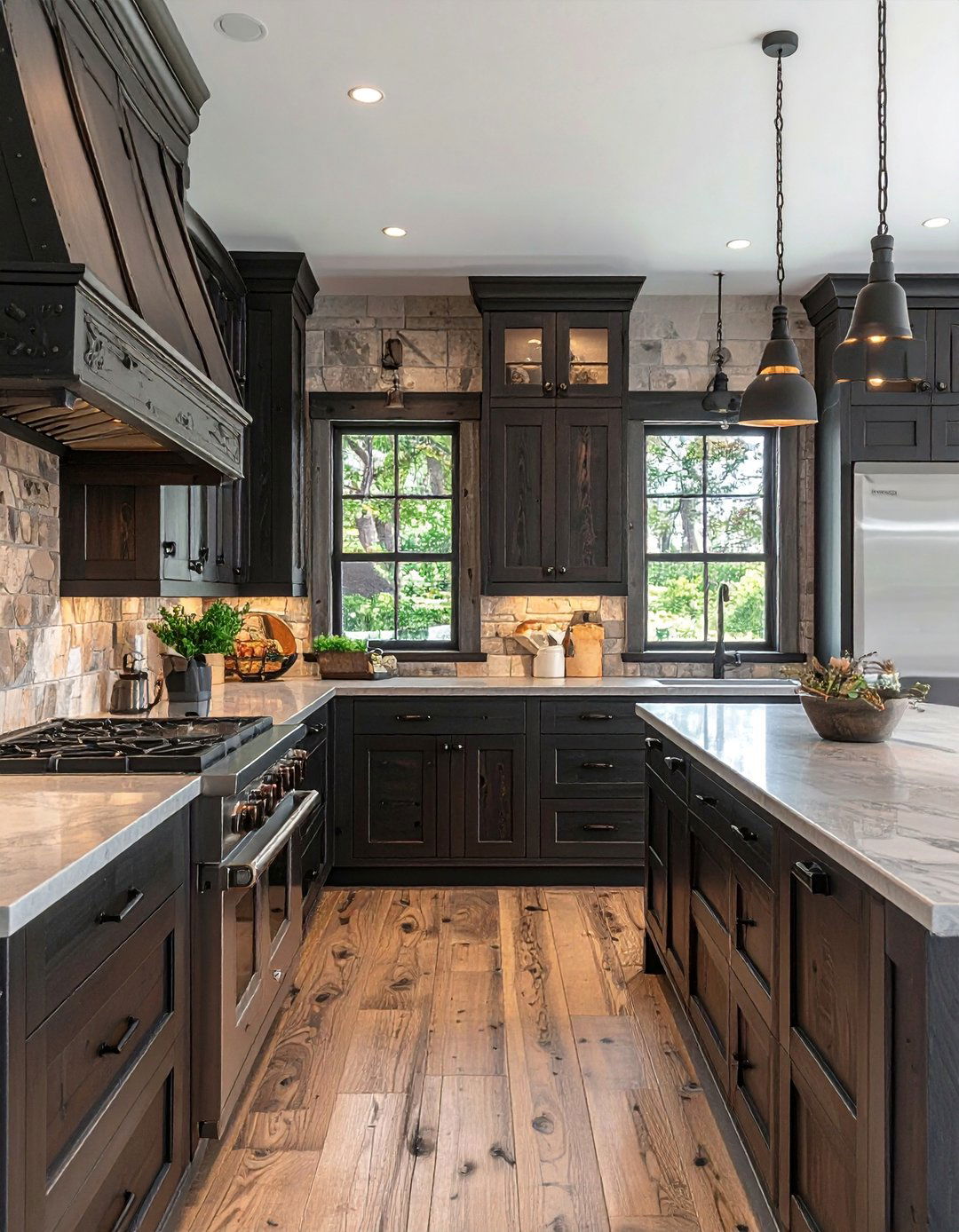 Rustic Dark Wood Kitchen Cabinets with a Distressed Finish - 30 Dark Wood Kitchen Cabinets for a Timeless Look