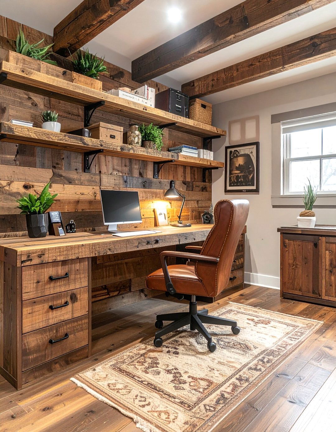 Rustic Home Office Retreat - 25 Rustic Basement Ideas for a Cozy and Inviting Space